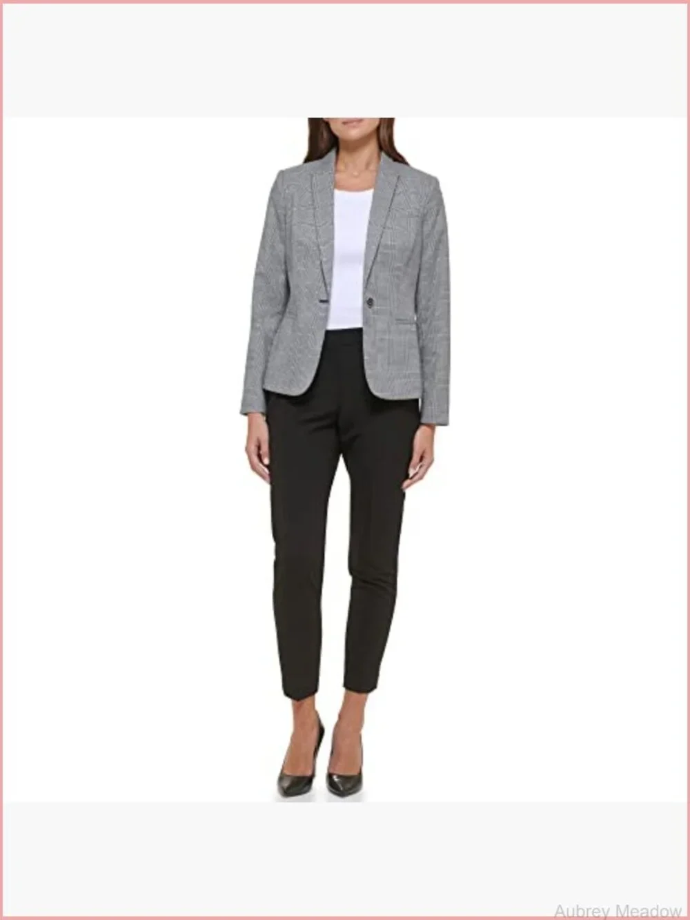 Wool Plaid Notch Collar Blazer Single Button Long Sleeve